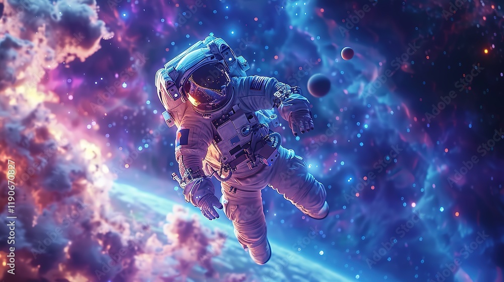 Fototapeta premium 3D_cartoon_style_blue_background_with_space