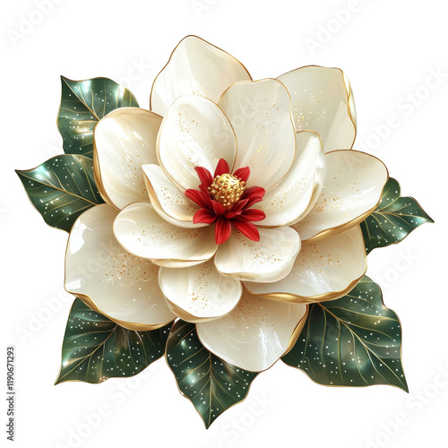 Magnolia flower bloom botanical garden digital illustration nature scene close-up view floral design