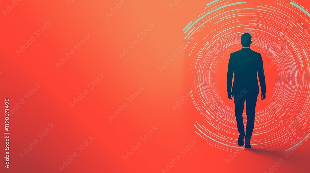 A silhouette of a man walks towards a vibrant, abstract background, symbolizing exploration, technology, and the journey of self-discovery. A silhouette of a man walks towards a vibrant, abstract background, symbolizing exploration, technology, and the journey of self-discovery.