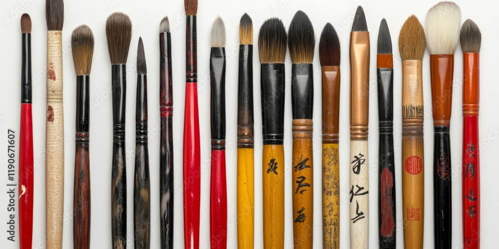 A Collection of Diverse Art Brushes Displayed on a White Background for Creative Arts and Crafts Enthusiasts A Collection of Diverse Art Brushes Displayed on a White Background for Creative Arts and Crafts Enthusiasts