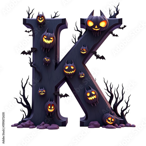 Spooky Halloween Letter K: Jack-o'-lanterns and Bats photo