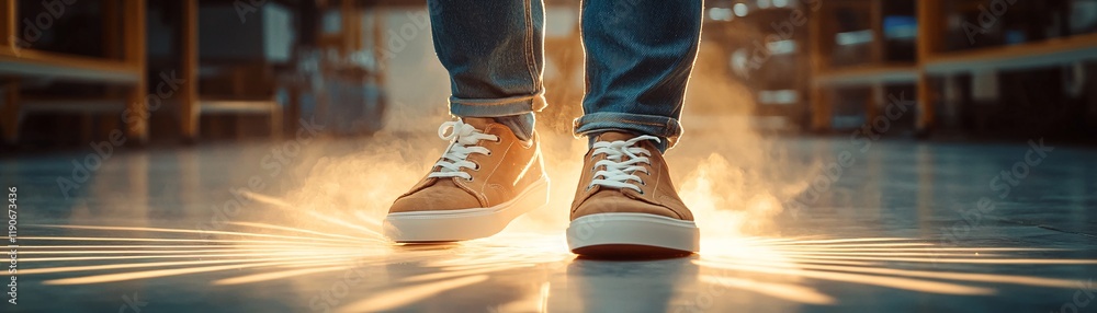 Stylish Sneakers with Magical Light Effect on Floor Stylish Sneakers with Magical Light Effect on Floor