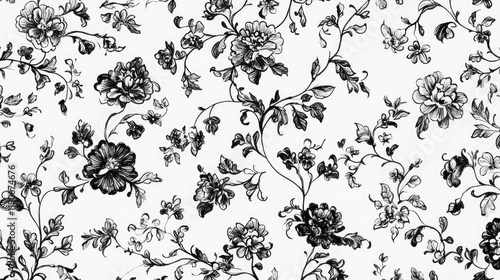 Elegant Black and White Floral Pattern with Intricate Designs