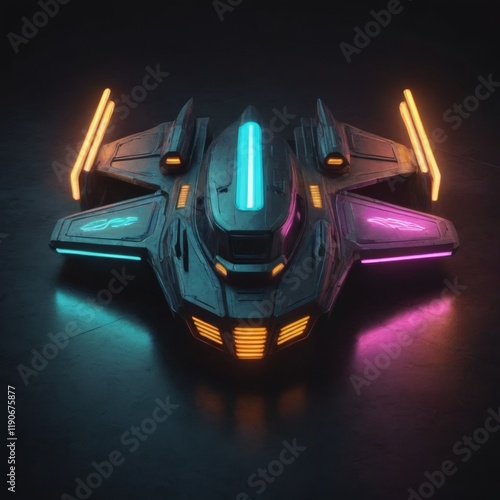 Futuristic spaceship logo with sleek neon accents photo