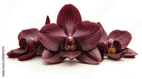 Elegant Dark Purple Orchid Blooms on White Background