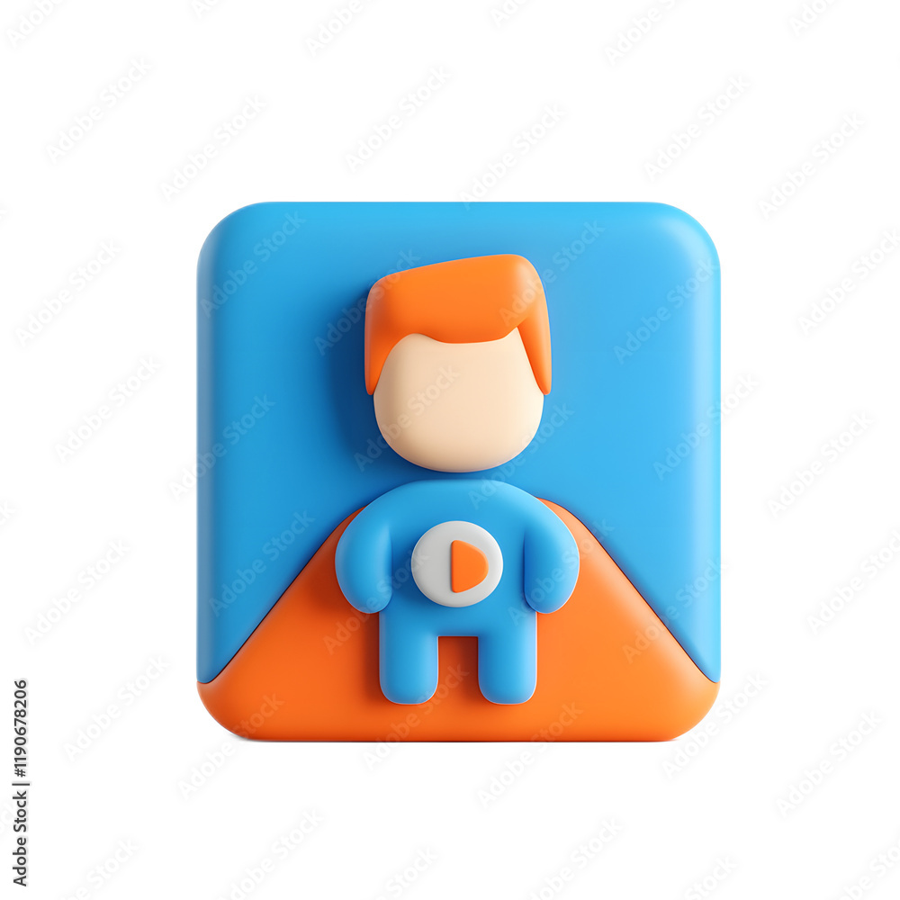 3D Webinar Icon with Geometric Character Design in Blue and Orange Colors 3D Webinar Icon with Geometric Character Design in Blue and Orange Colors