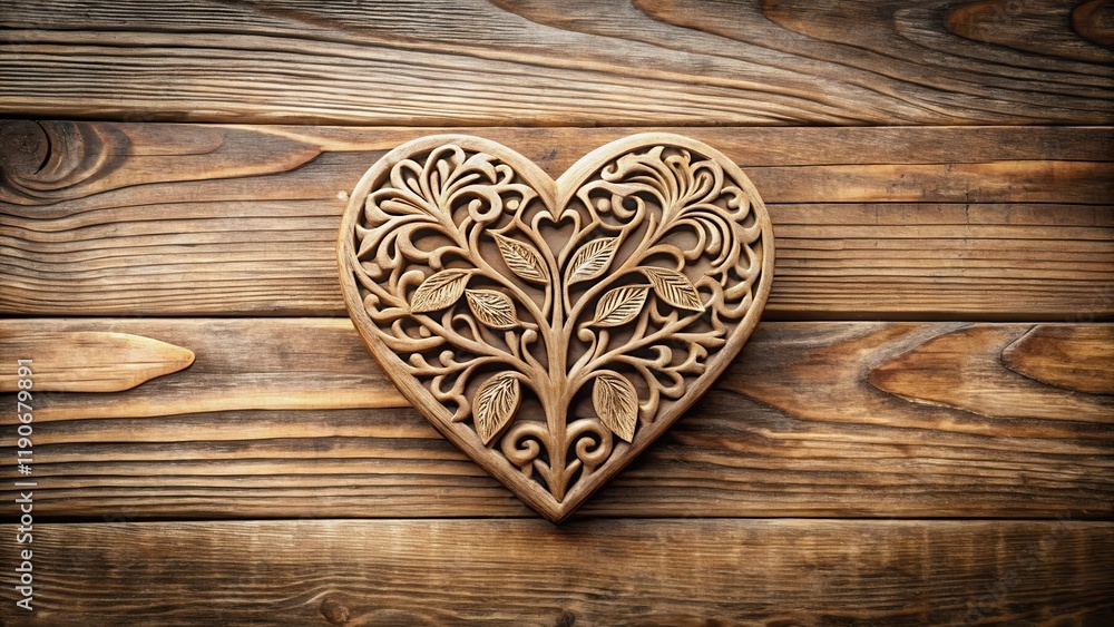 A heart made of wood with intricate carvings on a wooden background, nature-inspired, organic A heart made of wood with intricate carvings on a wooden background, nature-inspired, organic