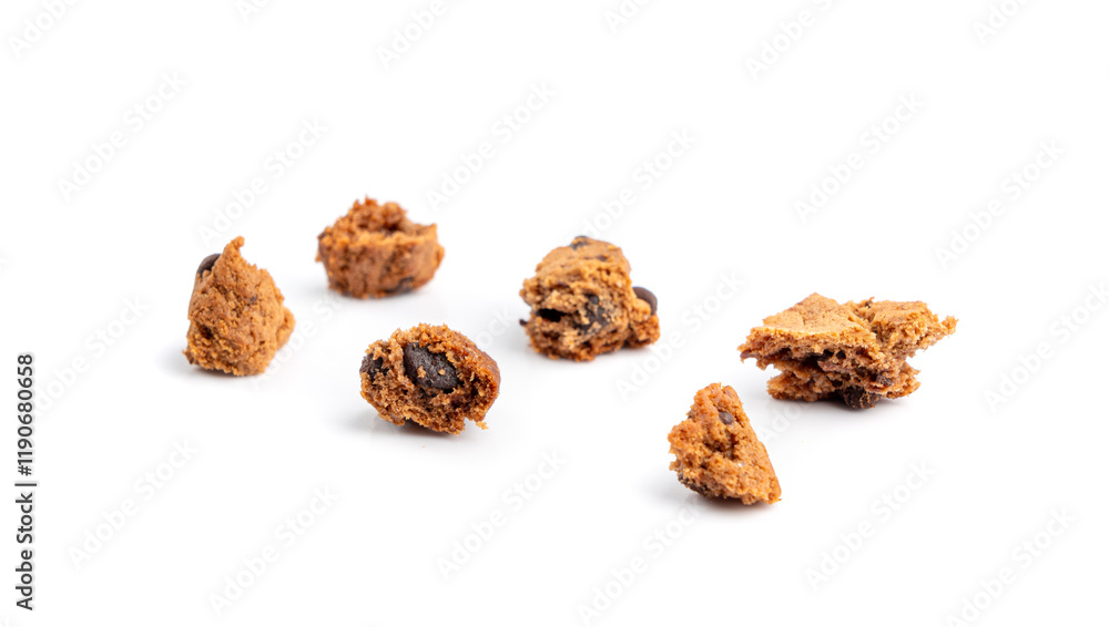 Chocolate chips cookies isolated, broken American biscuits, cocoa cake, sweet morsels bakery Chocolate chips cookies isolated, broken American biscuits, cocoa cake, sweet morsels bakery