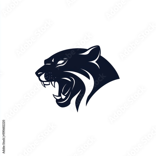 Roaring panther head profile, vector art, white background, logo design