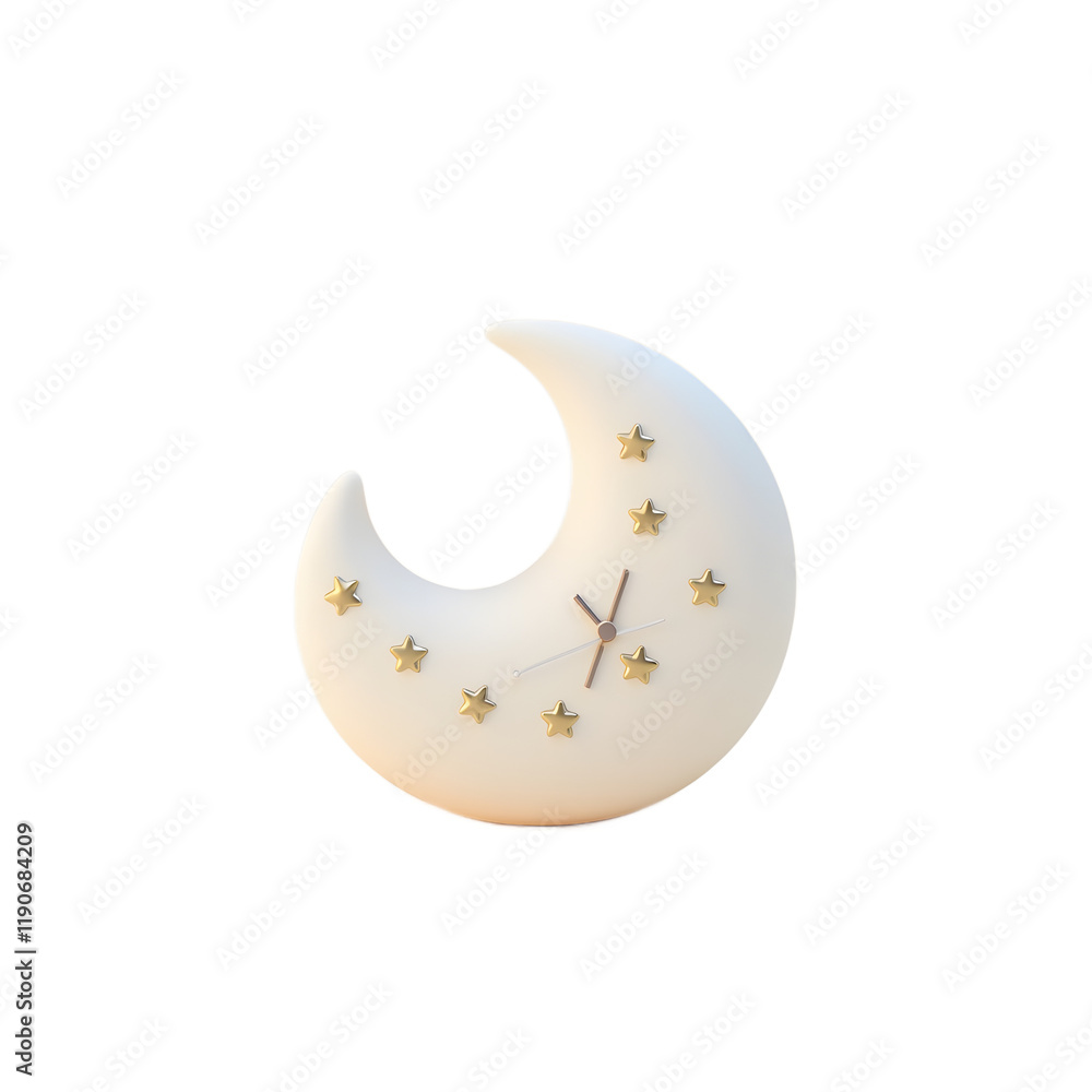 Crescent Moon Clock A Minimalist, Elegant Timepiece with Gold Stars Crescent Moon Clock A Minimalist, Elegant Timepiece with Gold Stars