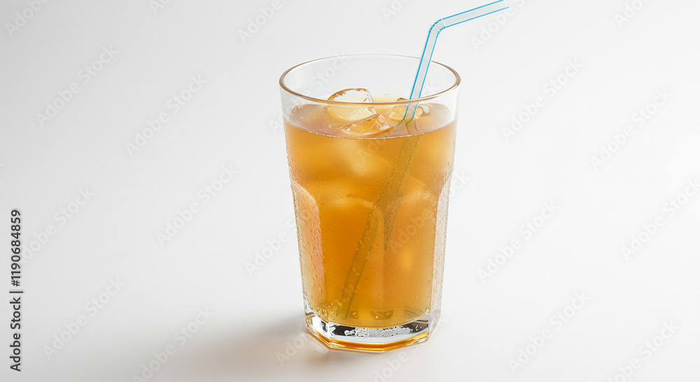 Refreshing Iced Tea Drink in Glass with Straw Refreshing Iced Tea Drink in Glass with Straw