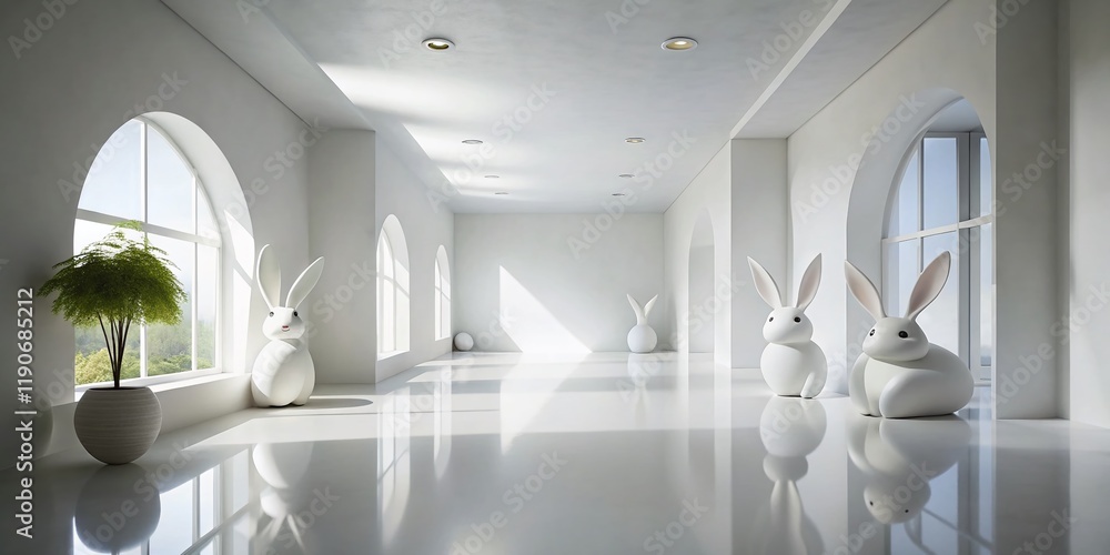 Obraz premium Minimalist White Bunny Abstract Art Photography - Modern Home Decor
