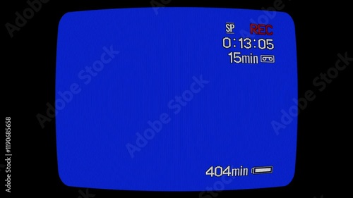 VHS interface on TV screen with chromakey. CRT old screen with date and timecode. Blue TV screen with noise vhs effect. Retro 80s, 90s.	