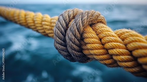 Concept of unity in teamwork shown by diverse ropes intertwined, symbolizing group cohesion