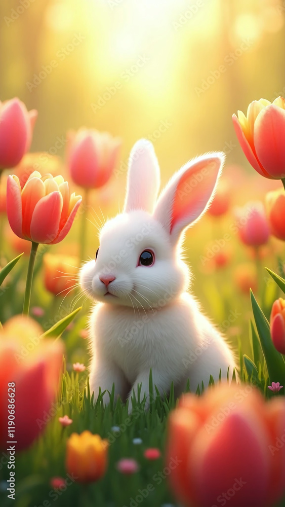 Fototapeta premium Adorable Cartoon Bunny in a Garden