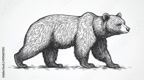 Wallpaper Mural Detailed Illustration of a Walking Bear in Vintage Style Torontodigital.ca