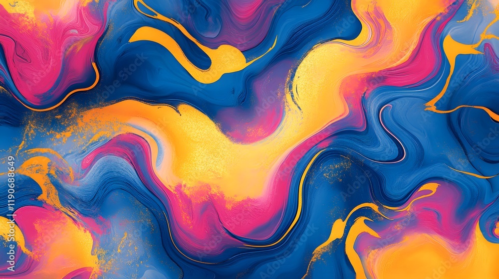 Fototapeta premium Abstract Swirling Paint Design in Blue Pink and Gold