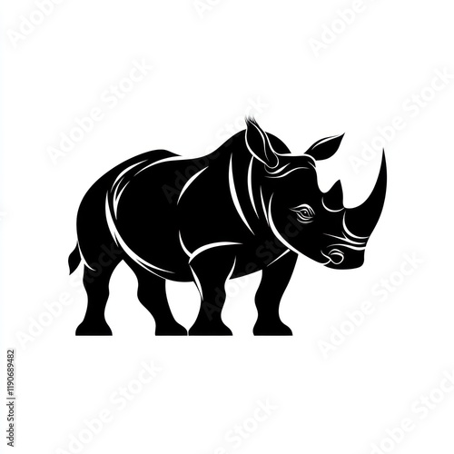 Black rhino silhouette, wildlife art, African savanna background, logo design photo