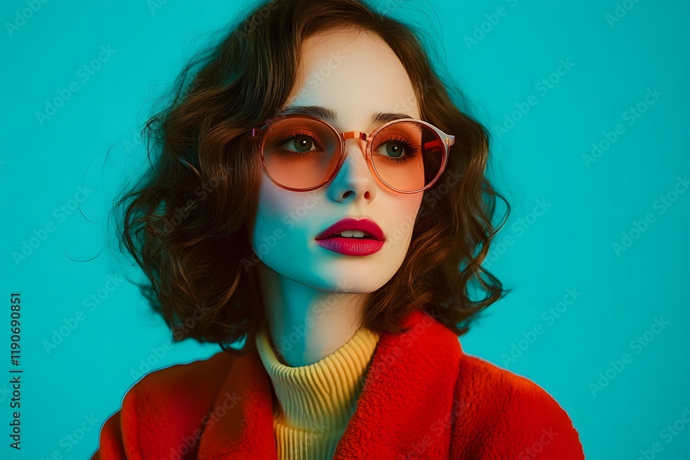 Stylish Woman in Red Coat Retro Sunglasses Stylish Woman in Red Coat Retro Sunglasses
