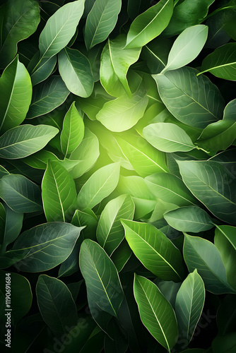 Wallpaper Mural Lush green leaves illuminated, creating a vibrant natural background ideal for health, nature, or environmental themes Torontodigital.ca
