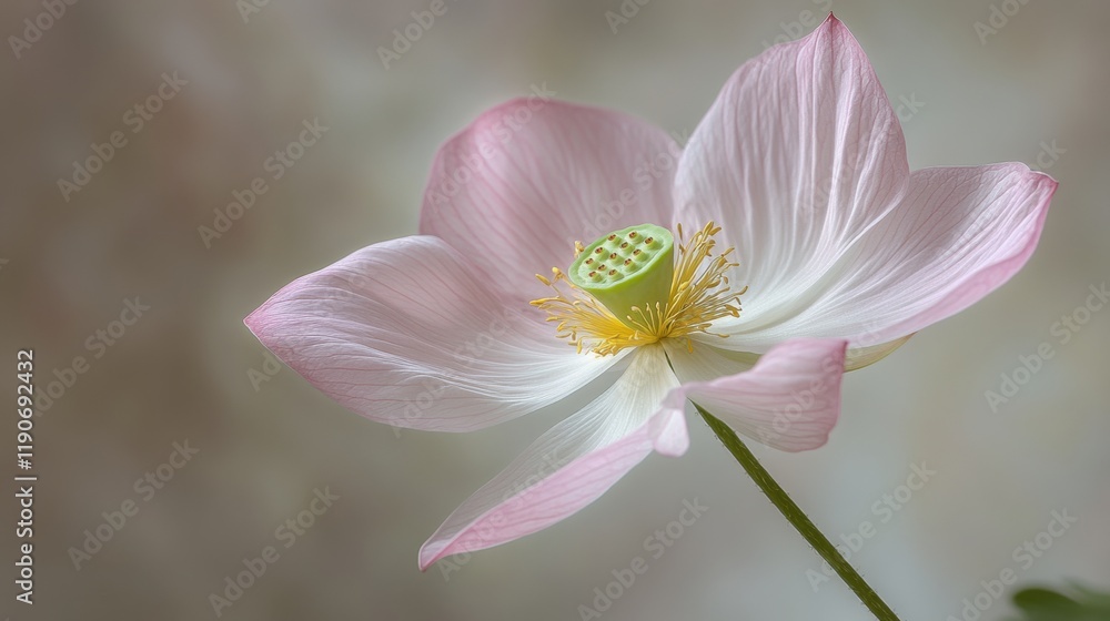 Fototapeta premium Delicate Pink Lotus Flower with Soft Petals and Green Center