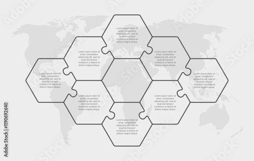 Eight steps line infographic, puzzle template photo