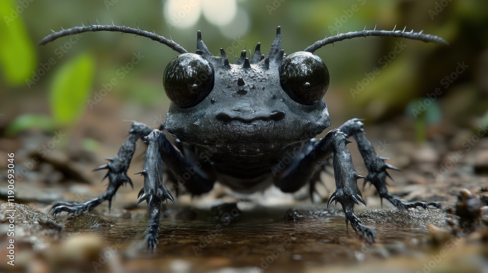 Close-Up of Unique Insect with Large Eyes and Spiky Features Close-Up of Unique Insect with Large Eyes and Spiky Features