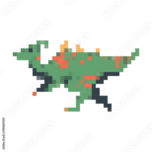 Pixelated parasaurolophus vector cartoon dinosaur illustration isolated on background.