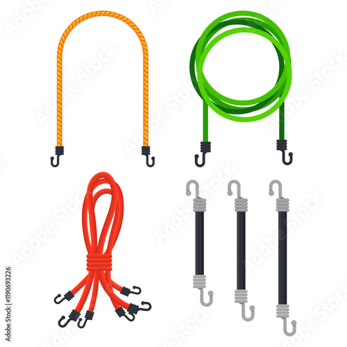 Bungee cords vector cartoon set isolated on a white background.