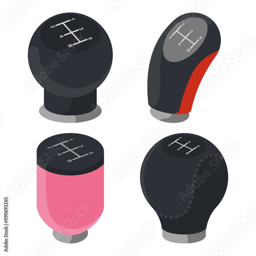 Gear shift knobs vector cartoon set isolated on a white background.