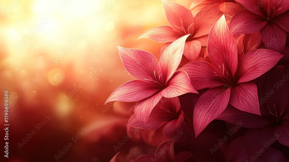 Fototapeta premium Sunlit pink flowers, bokeh background.