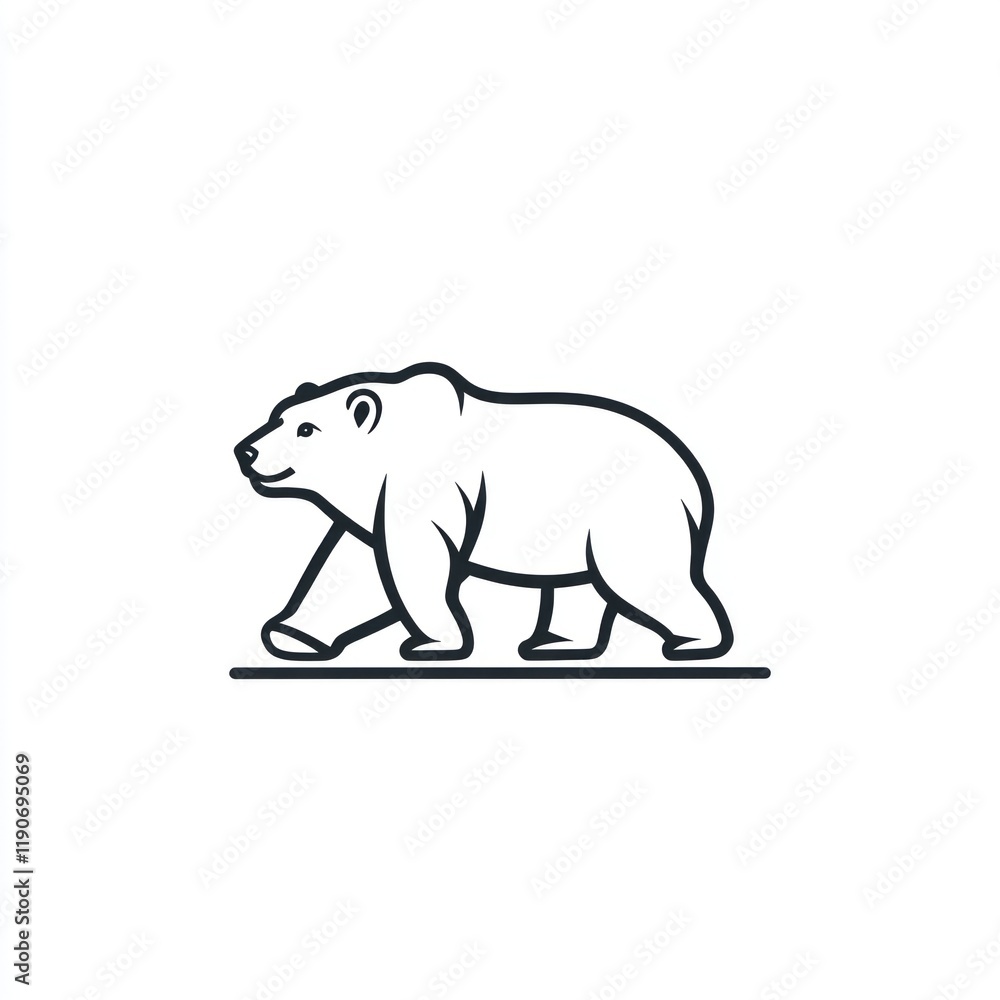 Fototapeta premium Walking polar bear line art, arctic background, logo design