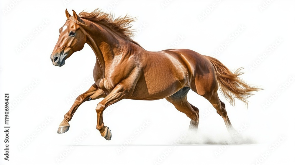 Majestic Brown Horse Galloping in Open Field with Grace and Power Majestic Brown Horse Galloping in Open Field with Grace and Power