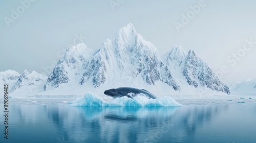 Wallpaper Mural Majestic Whale Surfacing Amidst Arctic Ice and Snow-Capped Mountains Torontodigital.ca