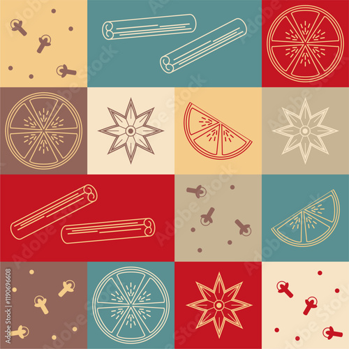 Wallpaper background with mulled wine preparing ingredients 