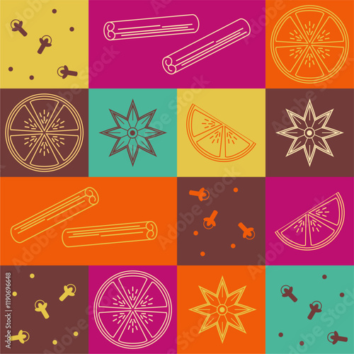 Wallpaper background with mulled wine preparing ingredients 