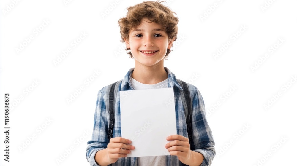 custom made wallpaper toronto digitalSmiling boy holding blank paper.