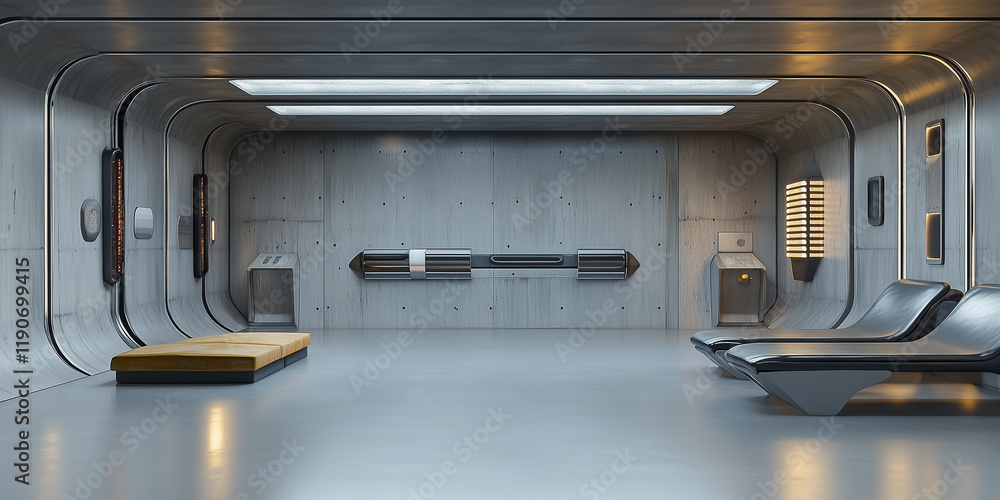 Futuristischer Gang, Raumschiff, Industrial-Style Fotohintergrund oder Vorlage für Science Fiction. Gang in einem Raumschiff Futuristischer Gang, Raumschiff, Industrial-Style Fotohintergrund oder Vorlage für Science Fiction. Gang in einem Raumschiff