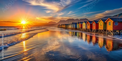 Muizenberg Bay Sunrise: Stunning Coastal View with Copy Space