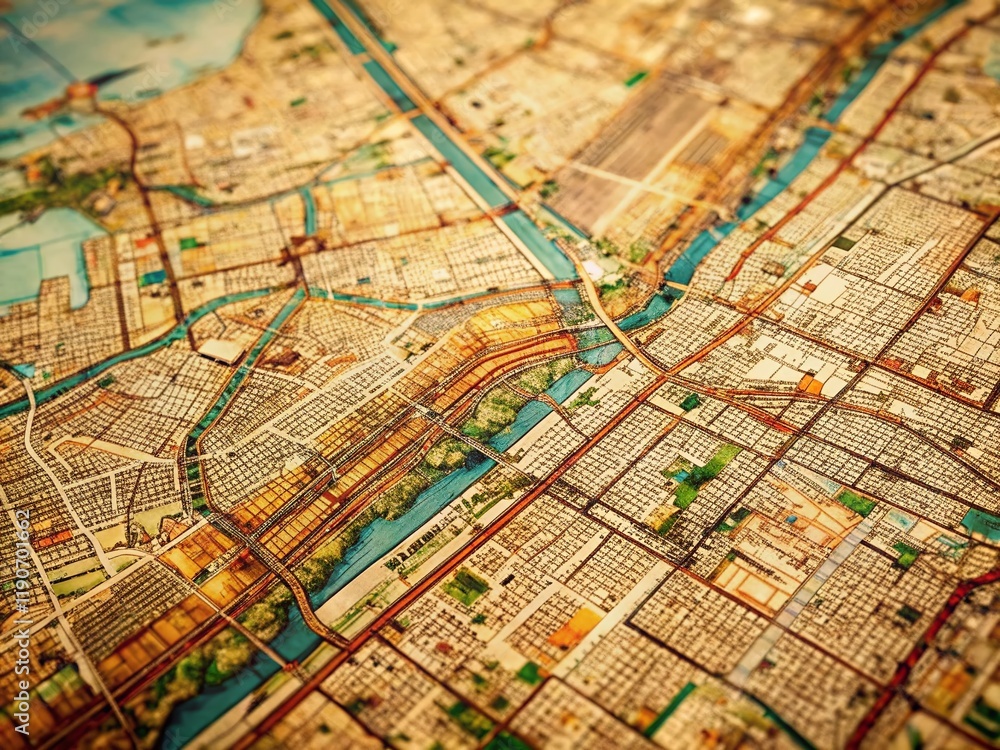 Obraz premium Detailed NYC Street Map, Vintage Style Road Atlas, Urban Infrastructure, New York City Navigation Guide