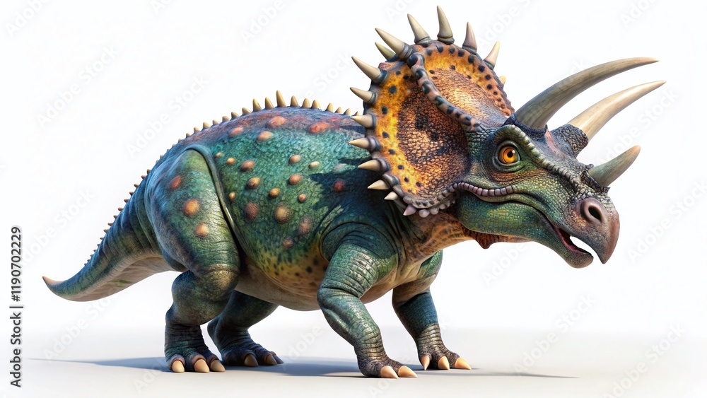 Obraz premium Nasutoceratops: Cretaceous Dinosaur with Longest Horns - 3D Render, Isolated on White