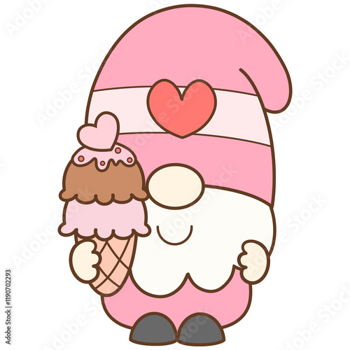 Ice cream and valentine gnome cartoon 