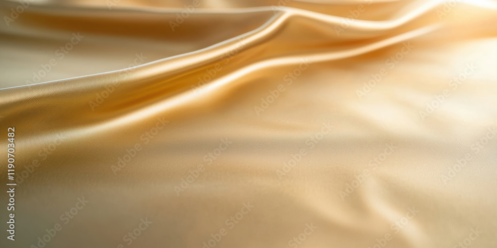 Fototapeta premium Soft golden fabric draping elegantly, creating shimmering wave effect