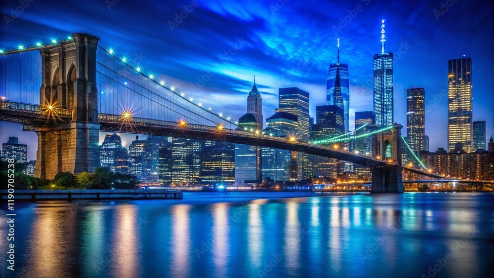 Fototapeta premium Night Photography: Brooklyn Bridge & NYC Skyline, Memorial Day 2017