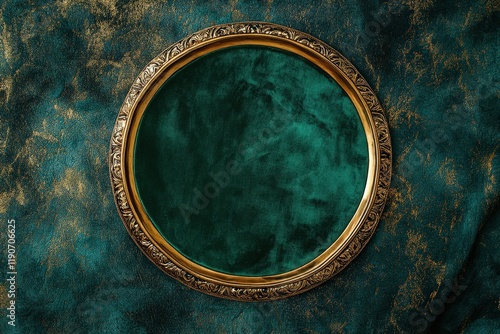 Ornate gold frame encircles dark green velvet photo