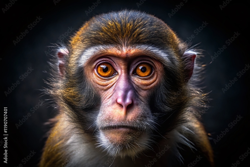 Night Portrait: Close-Up Monkey with Expressive Eyes - Wildlife Photography Night Portrait: Close-Up Monkey with Expressive Eyes - Wildlife Photography