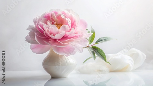 Double Exposure Pink Peony in White Vase - Elegant Floral Photography