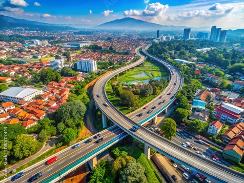 Aerial Panoramic View of Bandung Dago Street Overpass Traffic photo