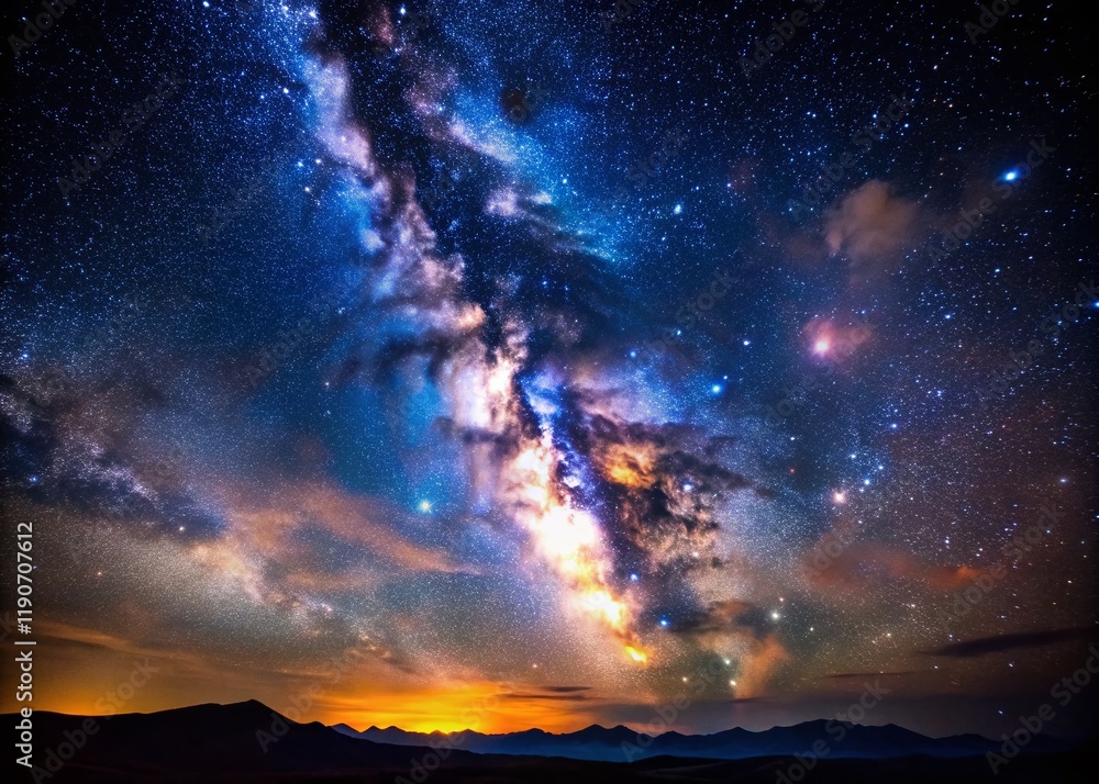 Fototapeta premium Night Sky Panorama: Distant Stars in Dark Expanse - Astrophotography Image