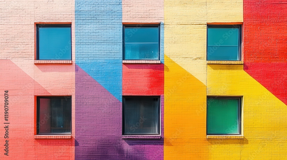A vibrant image of a modern brick with symmetrical windows and clean lines A vibrant image of a modern brick with symmetrical windows and clean lines